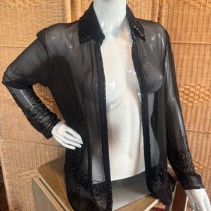 Beaded Black Sheer Blouse JK ARA S